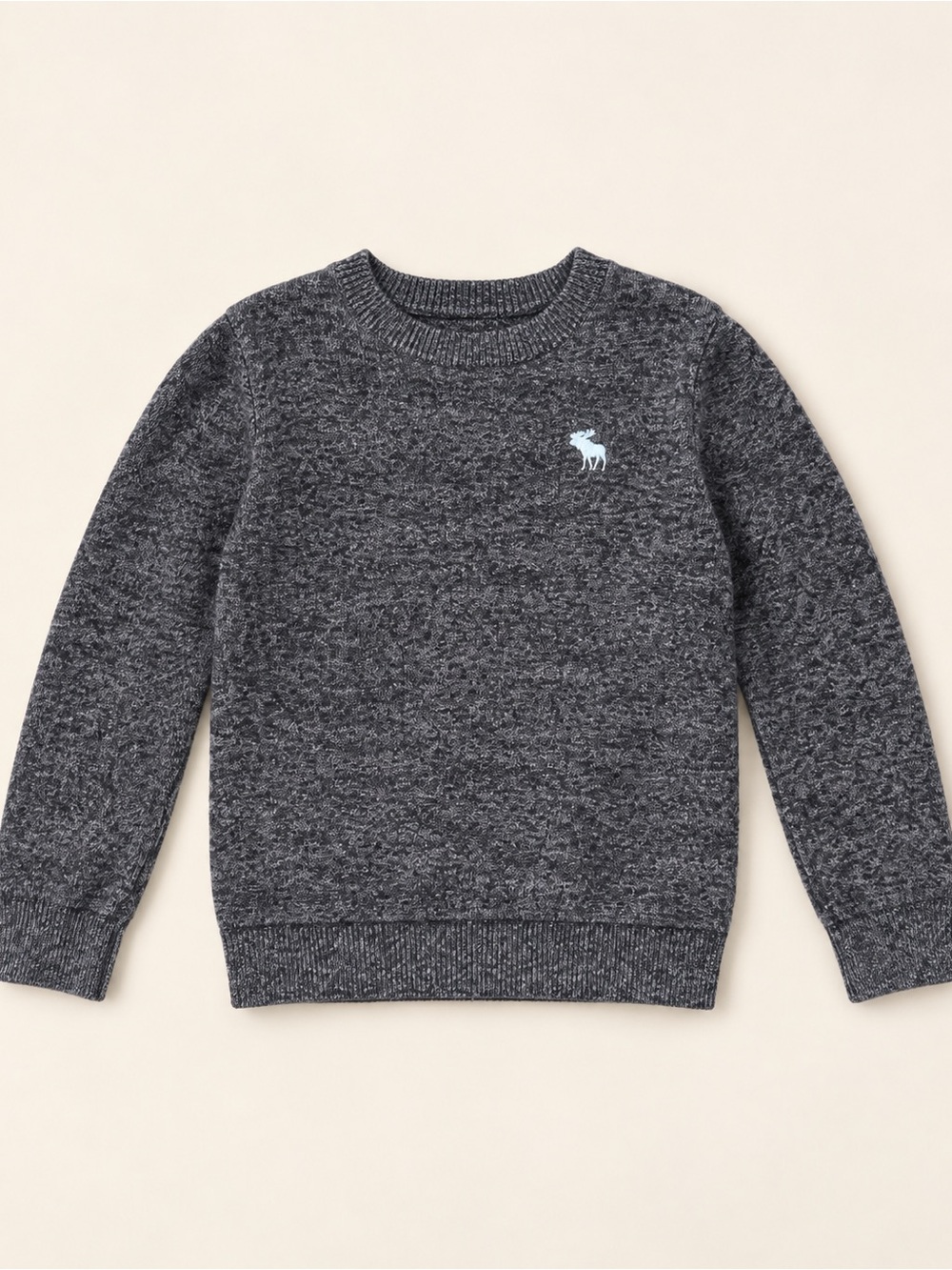 Abercrombie Kids Boys Gray Marled Moose Logo Crewneck Sweater Size 5/6